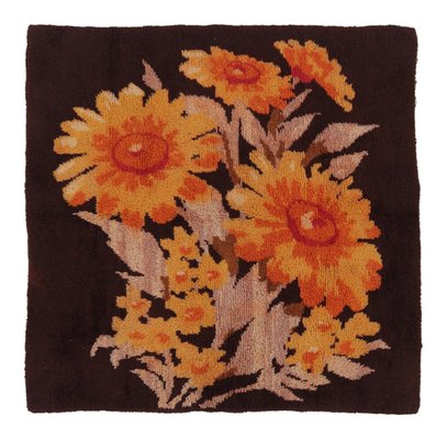 Vintage Turkish Square Rug with Saffron and Brown Floral Pattern