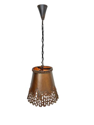 Brutalist Handcrafted Copper Pendant Lamp in Tom Greene, 1960s for
