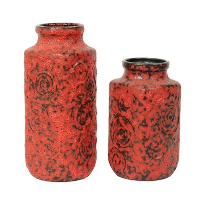 Red Fat Lava Vases from Scheurich Jura, West Germany, 1960s, Set