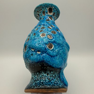 fatlava 花器 Brutalist Fat Lava Blue Turquoise Ceramic Vase by Charles Cart