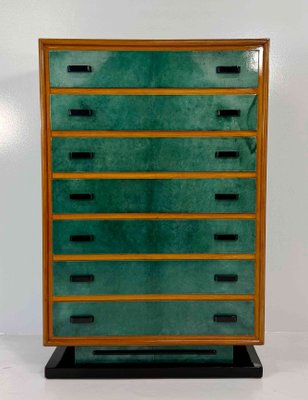 green and black dresser Italian Chest of Drawers in Emerald Green Parchment and Walnut with Black  Details, 1950s for sale at Pamono