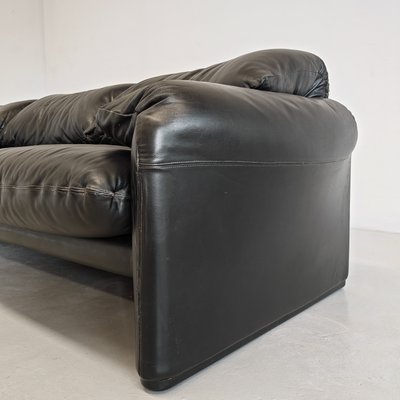 Black Leather Maralunga Sofa, 1970s for sale at Pamono