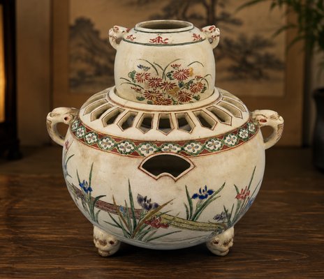 Japanese Ceramic Kōro Incense Burner, 1800s, Set of 2 for sale at