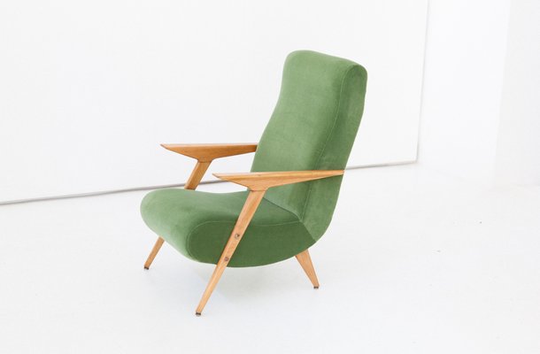 Italian Mid Century Modern Oak And Green Cotton Velvet Armchairs Italian Mid Century Modern Oak And Green Cotton Velvet Armchairs 1950s Set Of