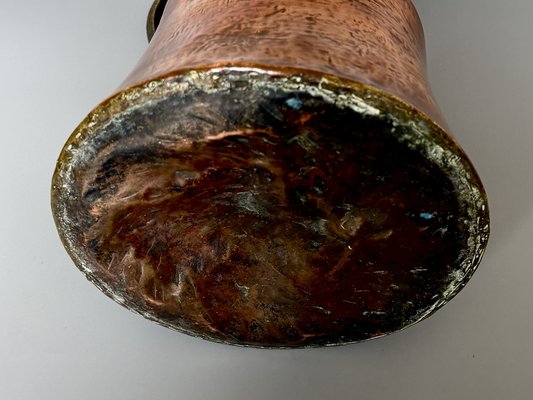 Georgian Hand-Hammered Copper Pitcher with Hinged Lid and Brass