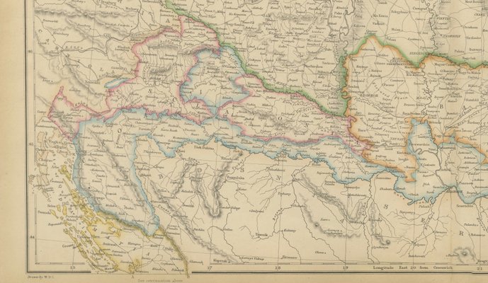 Antique Map of Hungary, Transylvania, Dalmatia and Croatia, 1860s