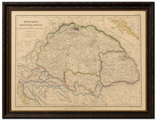 Antique Map of Hungary, Transylvania, Dalmatia and Croatia, 1860s