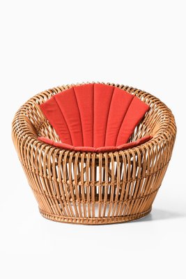 Easy Chair in Cane, Fabric and Rattan by Franco Albini, 1950s for