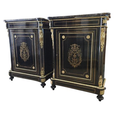 French Cabinets with Gilt Bronze Mounts and Portoro Marble, 1870s
