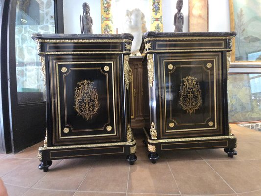 French Cabinets with Gilt Bronze Mounts and Portoro Marble, 1870s