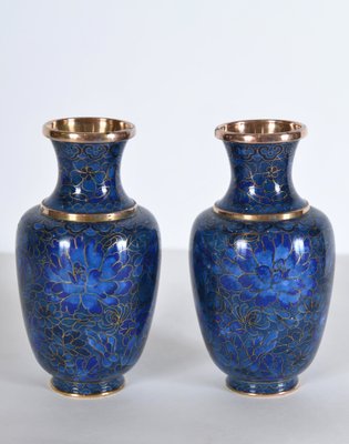 Small Japanese Cloisonne Enamel Copper Flower Posy Vases Art Deco 1940s by Unknown for Unknown, Set of 2 for sale at Pamono