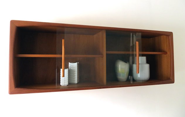 Mid Century Modern Wall Shelf With, Wood Wall Shelves With Glass Doors