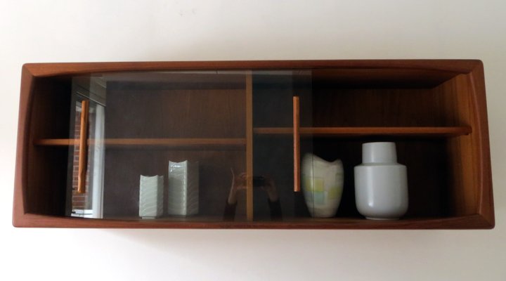 Mid Century Modern Wall Shelf With Sliding Glass Doors From Dyrlund 1960s