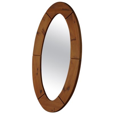 Large Oval Wall Mirror in Pine by Glasmäster Markaryd, Sweden