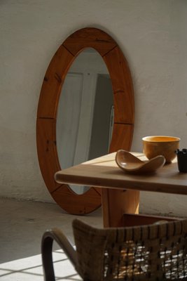 Large Oval Wall Mirror in Pine by Glasmäster Markaryd, Sweden
