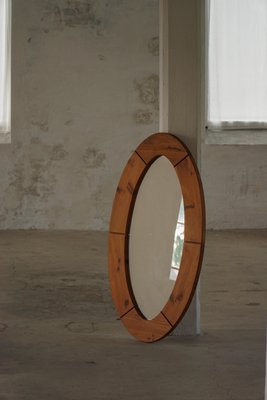 Large Oval Wall Mirror in Pine by Glasmäster Markaryd, Sweden