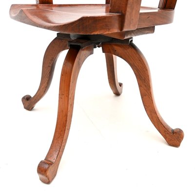 Antique Victorian Oak and Leather Swivel Desk Chair attributed to