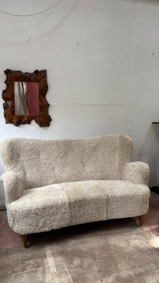 Danish Vintage 1-Seater Sofa　ヴィンテージソファ Danish Sofa in Shearling Sheepskin by Alfred Christensen, 1950 for