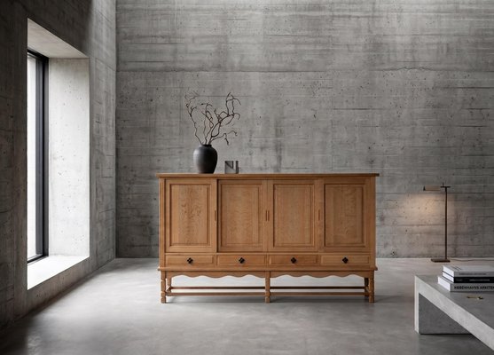 Brutalist Oak Sideboard attributed to Henning Kjærnulf, Denmark