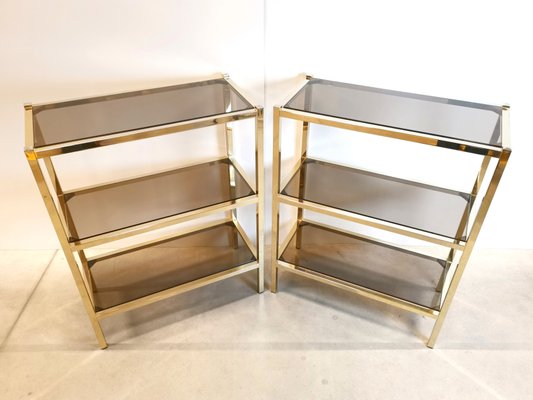 Hollywood Regency Etagere in Smoked Glass and Gold-Tone Meta
