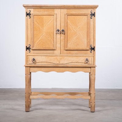 Small Brutalist Oak Cabinet with Brass Handles, Denmark, 1960s for
