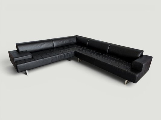 Quadra Black Leather Sectional Sofa by Poltrona Frau, 2005 for