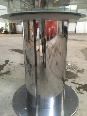 Vintage Italian Dining Table with Stainless Steel Base and Glass