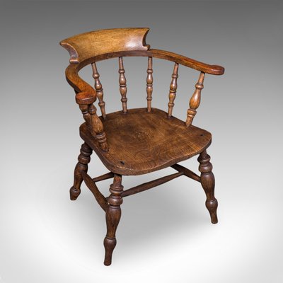 アンティーク 木製 smokers bow 椅子1900年物 Antique Edwardian English Smokers Bow Chair with Country House