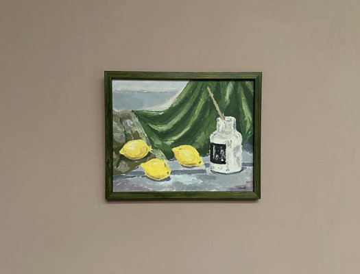 Gilbert, Still Life with Lemons and Inkpot, 1950s, Oil on Panel