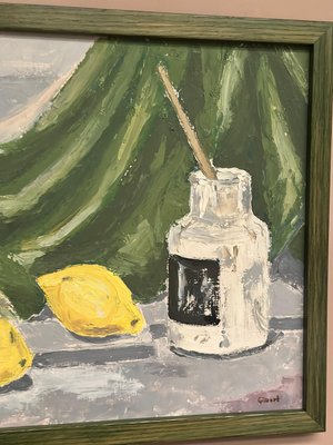 Gilbert, Still Life with Lemons and Inkpot, 1950s, Oil on Panel