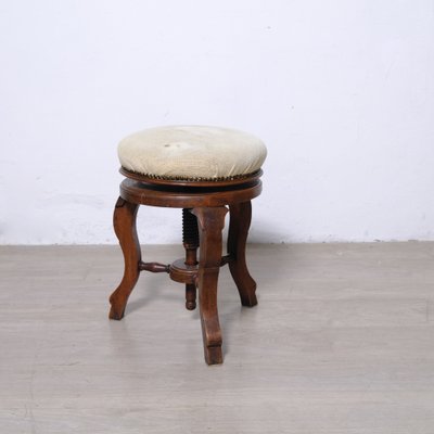 Antique Wooden Swivel and Adjustable Screw Piano Stool, 1930s for