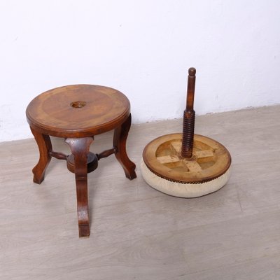 Antique Wooden Swivel and Adjustable Screw Piano Stool, 1930s for