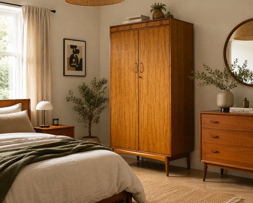 Mid-Century Teak Wardrobe from Golden Key, 1960s for sale at Pamono