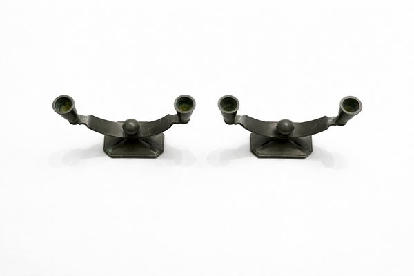 Art Deco Disko Metal Candlesticks by Just Andersen, 1930s, Set of 2 — view 5