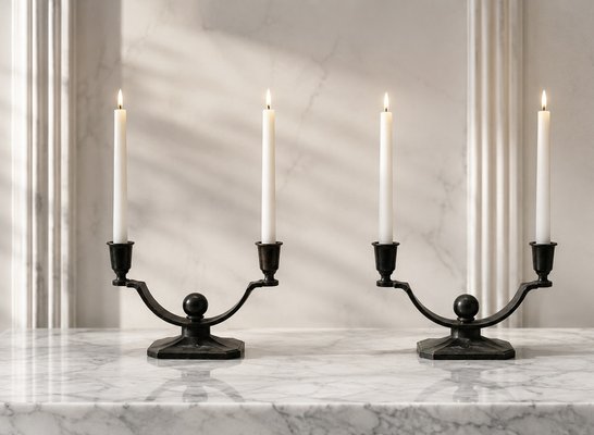 Art Deco Disko Metal Candlesticks by Just Andersen, 1930s, Set of 2 — view 2