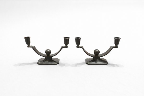 Art Deco Disko Metal Candlesticks by Just Andersen, 1930s, Set of 2 — view 1