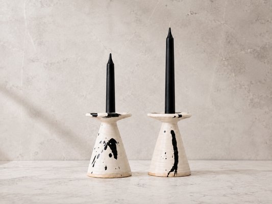 Vintage Danish Splatter Ceramic Candlesticks by Karsten Nielsen, 1980s, Set of 2 — view 2