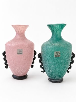 Postmodern Scavo Glass Amphora Vases by Gambaro and Poggi, Murano, 1980s, Set of 2 — view 1