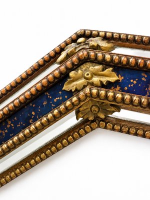 Octagonal Wall Mirror in Cobalt Blue Eglomise Glass and Gilded Wood, 1960s — view 3