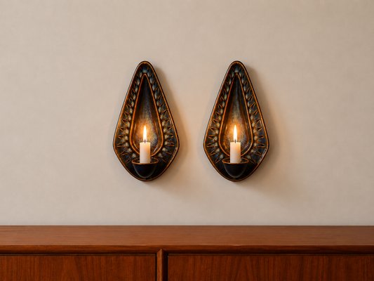 Large Stoneware Candlestick Wall Lights by Einar Johansen for Soholm, 1960s, Set of 2 — view 2