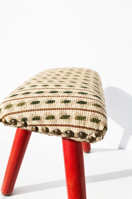 Mid-Century Modern Oval Tripod Ottoman in Kilim Brocade Fabric, 1960s — view 6