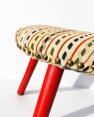 Mid-Century Modern Oval Tripod Ottoman in Kilim Brocade Fabric, 1960s — view 4