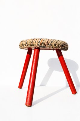 Mid-Century Modern Oval Tripod Ottoman in Kilim Brocade Fabric, 1960s — view 3