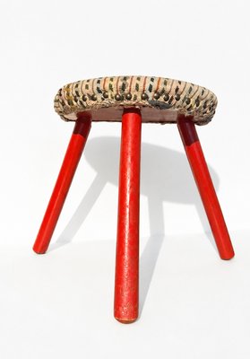 Mid-Century Modern Oval Tripod Ottoman in Kilim Brocade Fabric, 1960s — view 8