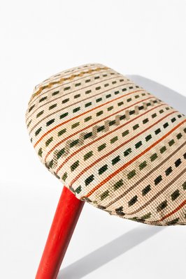Mid-Century Modern Oval Tripod Ottoman in Kilim Brocade Fabric, 1960s — view 5