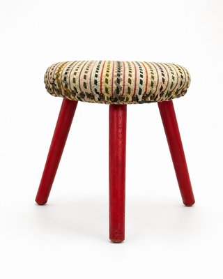 Mid-Century Modern Oval Tripod Ottoman in Kilim Brocade Fabric, 1960s — view 1