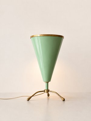 Mid-Century Modern Italian Sage Green Lacquered Aluminum Tripod Table Lamp from Stilnovo, 1950s — view 2