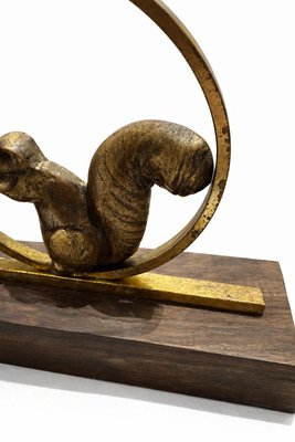 Art Deco French Gilded Bronze and Rosewood Squirrel Bookends, 1930, Set of 2 — view 4