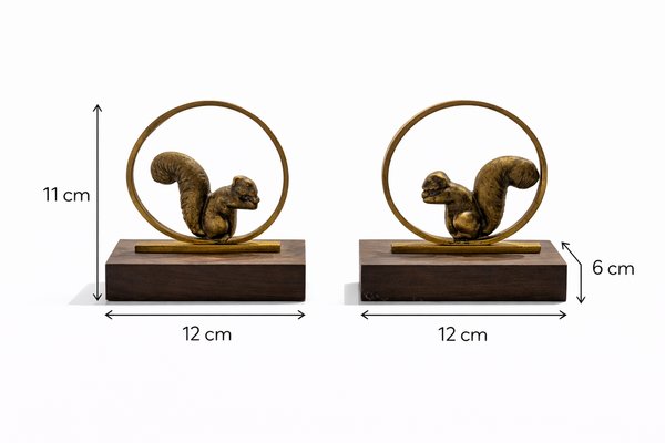 Art Deco French Gilded Bronze and Rosewood Squirrel Bookends, 1930, Set of 2 — view 5