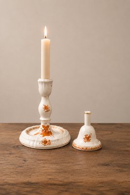 Vintage Apponyi Orange Porcelain Candlestick and Bell Set from Herend, 1970s, Set of 2 — view 2